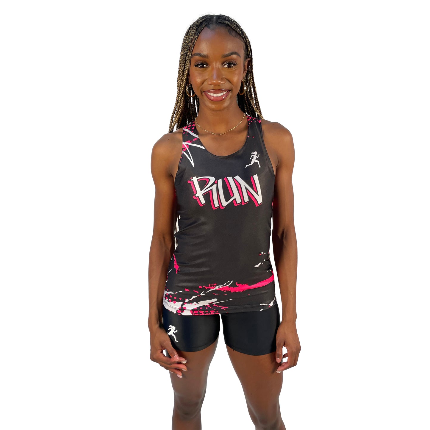 Women's All Eyes On Me Compression Graffiti Wall Tank Blk/Pink