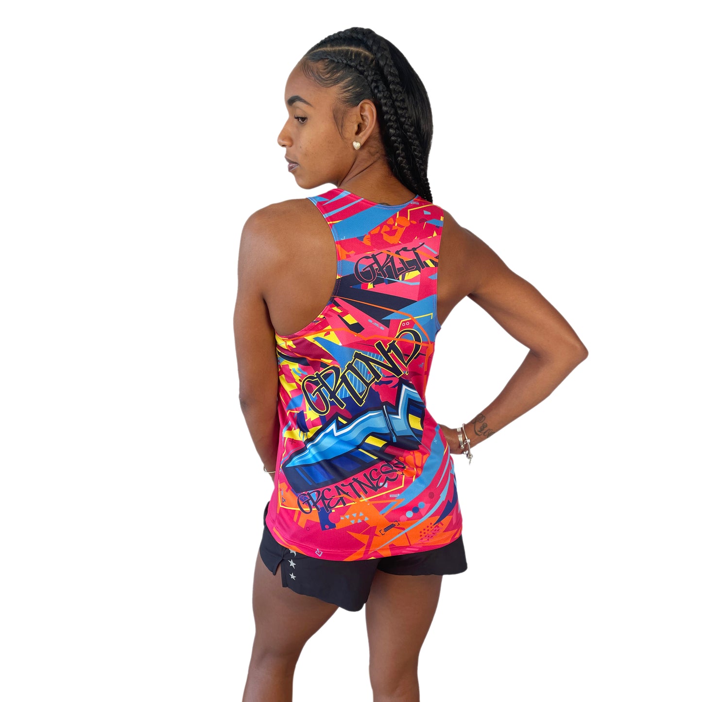 Women's Multi-Color Graffiti Singlet Grit Grind Greatness Pink