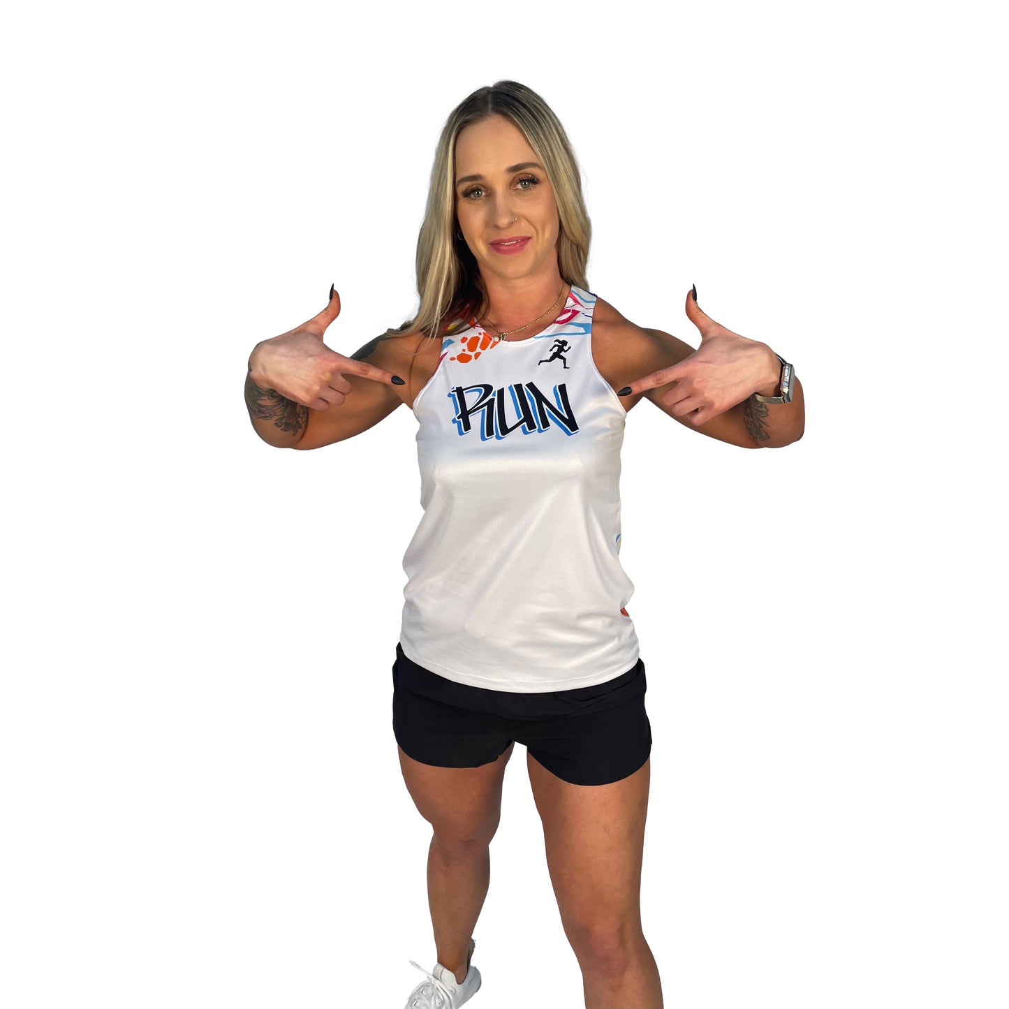 Women's Mult-Colored Graffiti Singlet Grit Grind Greatness White