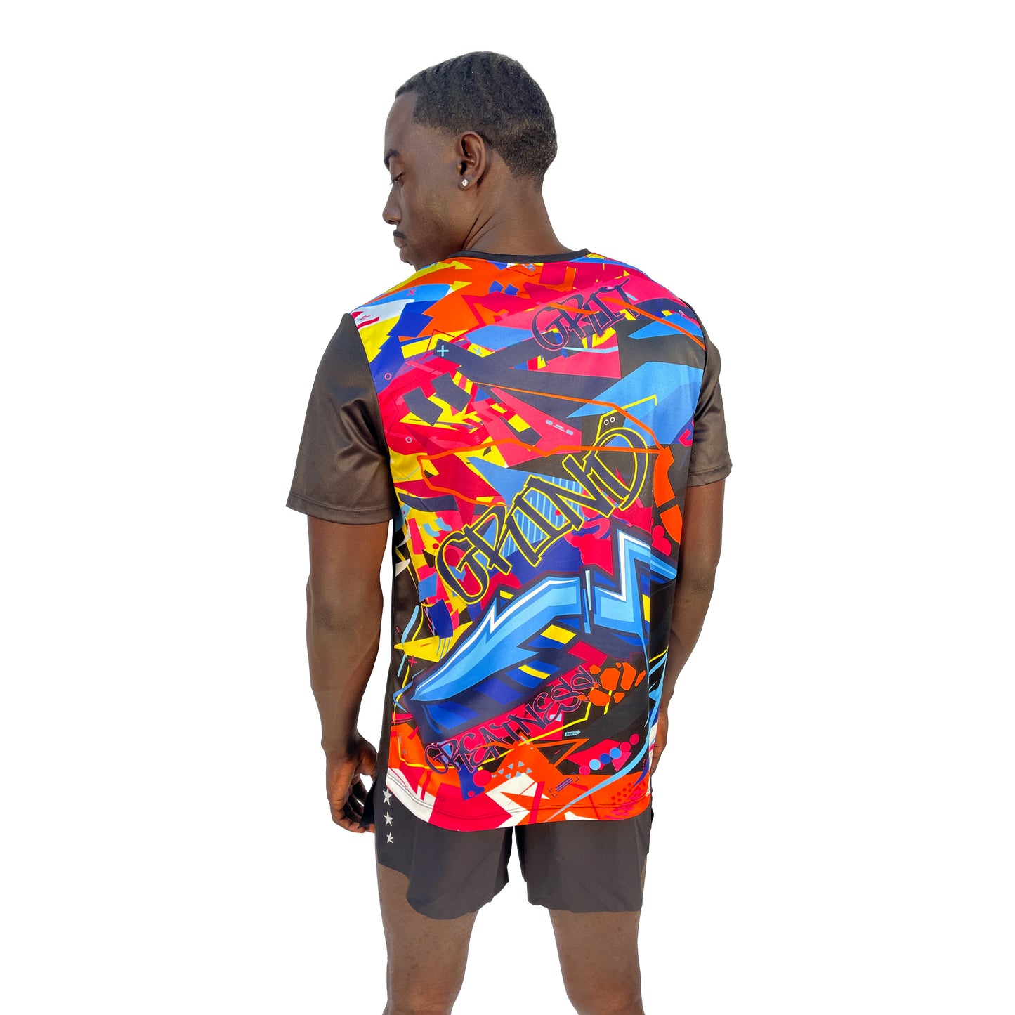 Men's Short Sleeve Multi-Color Graffiti Blk