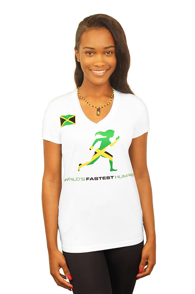 Team Jamaica Flag Running Women Dry Blend V-Neck Shirt