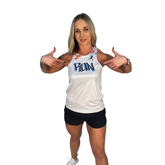 Women's Mult-Colored Graffiti Singlet Grit Grind Greatness White