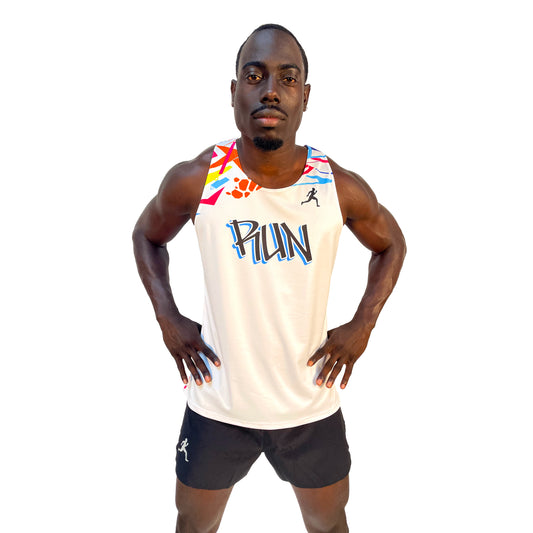Men's  Multi-Color Graffiti Singlet White