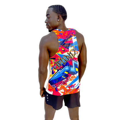 Men's  Multi-Color Graffiti Singlet White