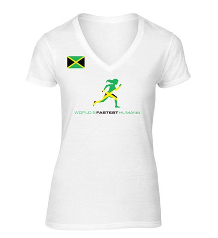 Team Jamaica Flag Running Women Dry Blend V-Neck Shirt