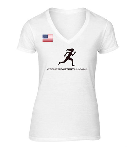Team USA Running Woman Dry Blend V-Neck Shirt