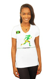 Team Jamaica Flag Running Women Dry Blend V-Neck Shirt